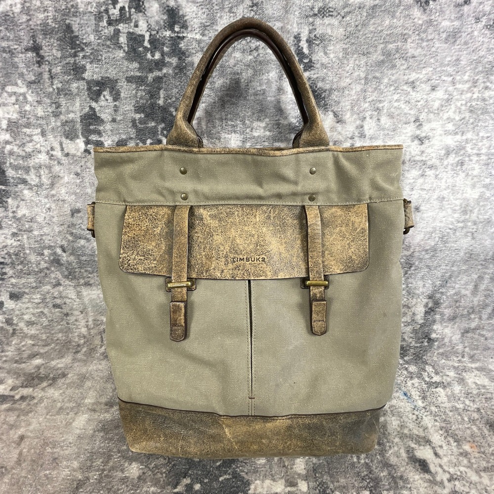 Timbuk2 Bourbon Tote Bag Grey Distressed Canvas Leather Messenger Shoulder Bag